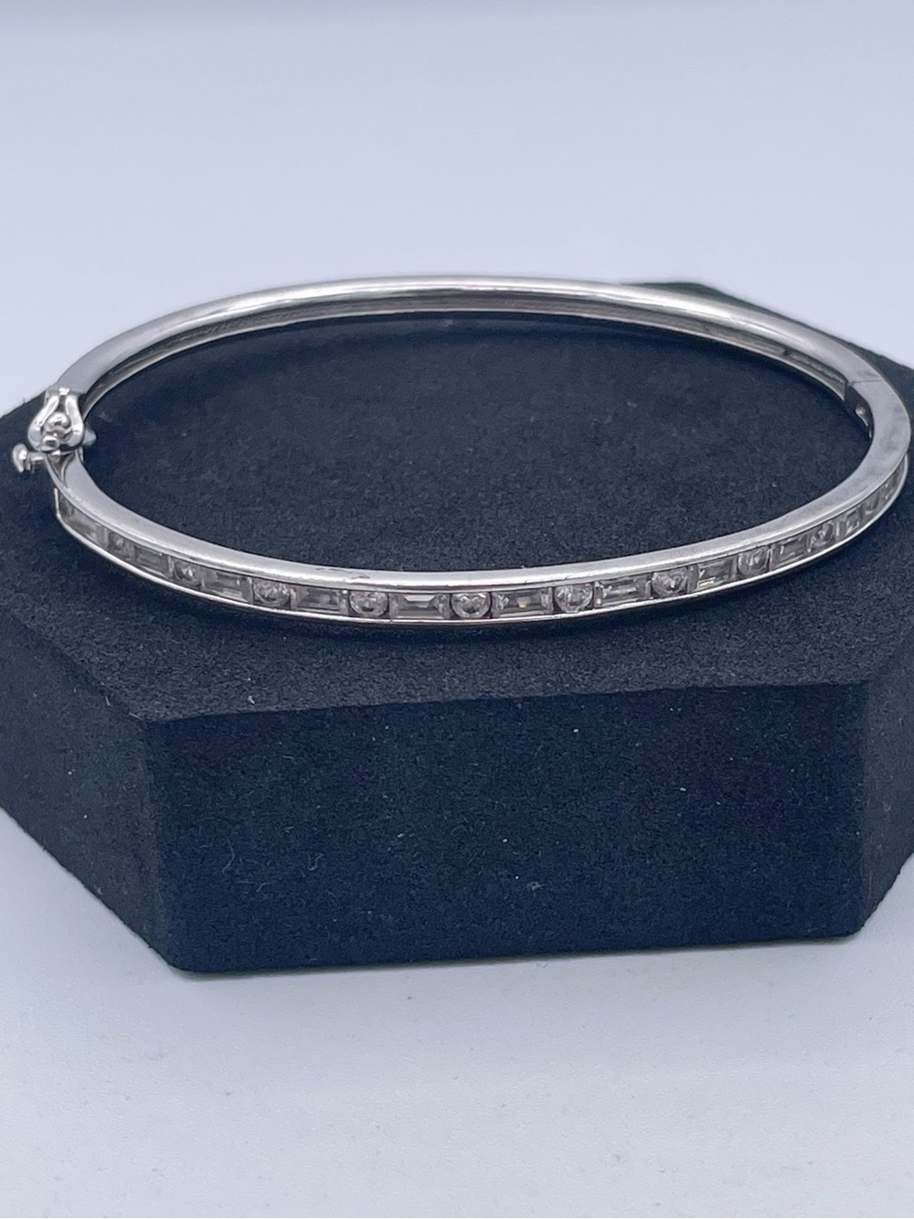QVC Epiphany Diamonique Sterling Silver CZ Hinged Bangle Bracelet Platinum Clad - Picture 9 of 9